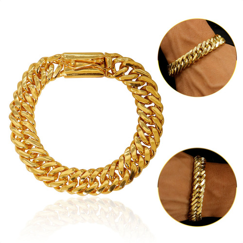 Pulseira 100% Moeda Antiga Grossa Lacraia 12,5mm Comprimento 21 Cm Cor Dourado Diâmetro 1.2 Cm