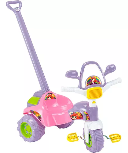 Triciclo Motoca Infantil Tico Tico Pets Rosa com Haste Removível