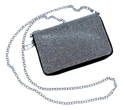 Cartera Tipo Glam Crystal Con Cadena Crossbody Negro Brillos