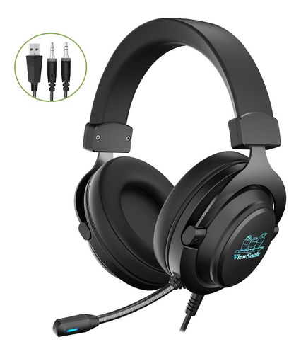 Imagen 1 de 2 de Auricular Gamer Viewsonic Microfono Pc 50mm Va350e Led