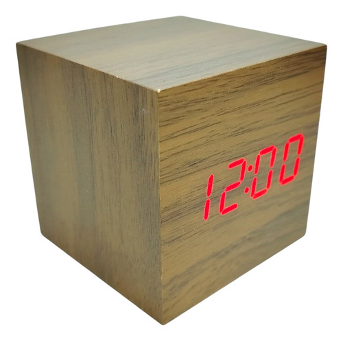 Relógio Led De Mesa Cubo Digital Tipo Madeira Quadrado 6,5cm