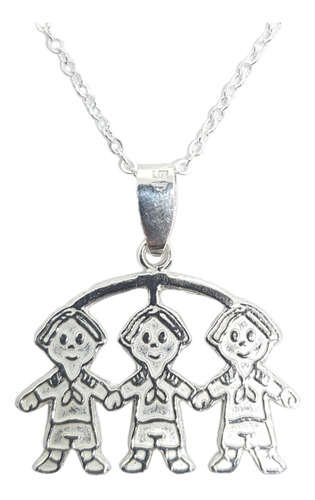 Colgante Tres Niños Plata 950 Y Cadena Plata 925