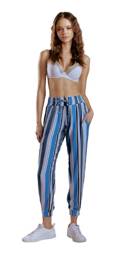 Pantalón Jogger Holly Land Azul Flores De Mujer 2876