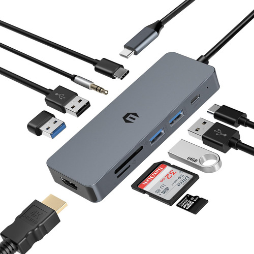 Hub Multipuerto 10 En 1, Adaptador De Concentrador Usb C De