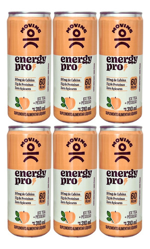 Pack 6 Suplemento Energy Pro Ice Tea + Pêssego 310ml Moving