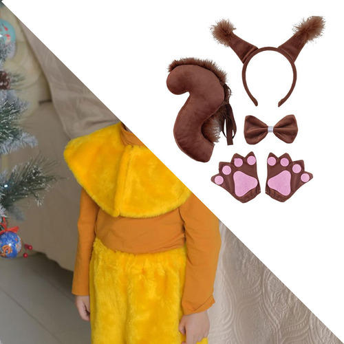 . Disfraz De Halloween Con Orejas Y Cola Marrón Con Guantes