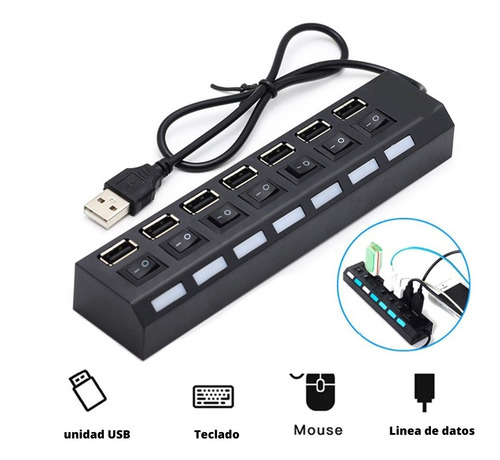 Hub Usb 2.0 Multi Contactos 7 Puertos 32bit Soporta 500gb