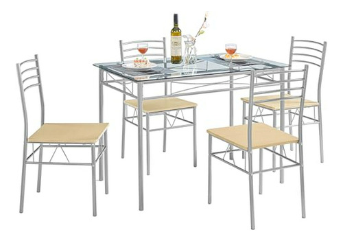 Juego De Comedor Vecelo 5 Piezas Para 4 Personas, Vidrio, Es