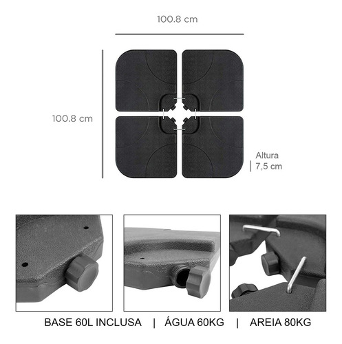Ombrelone Guarda Sol Articulado Lateral 3m Com Base 60l