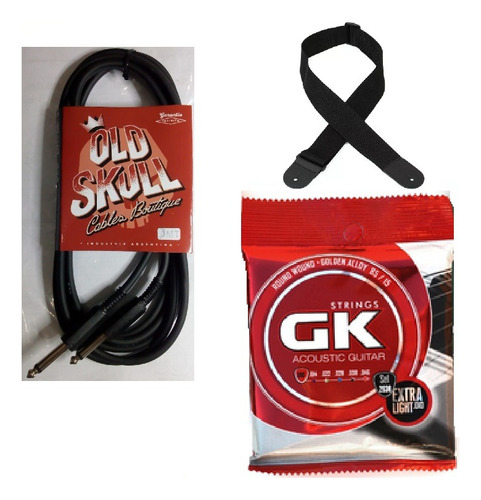 Encordado De Guitarra Acústica Gk 010 + Cable Plug + Correa