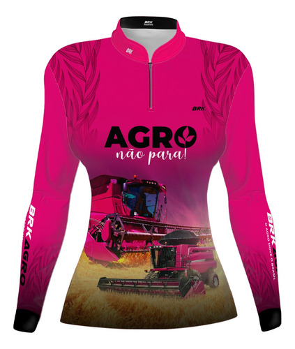 Camisa Agro Feminina Brk 'o Agro Não Para' Rosa Com Uv 50+