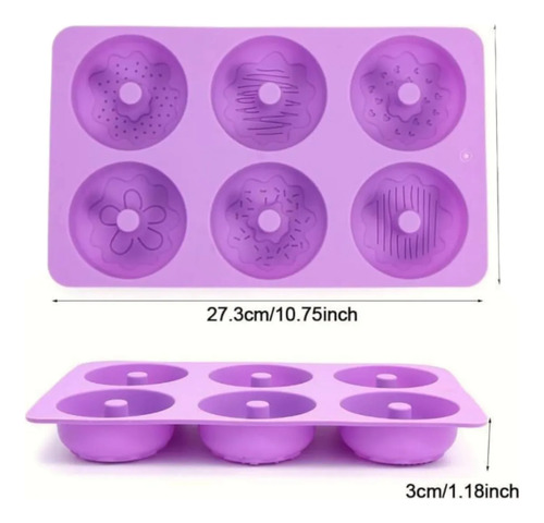 Molde De Silicona Para Donas 6 Cavidades Repostería Multicolor