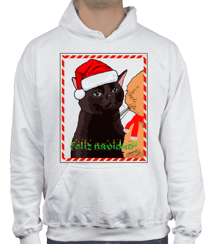 Sudadera Con Gorro Meme Gato Pensante - Feliz Navidad - 01