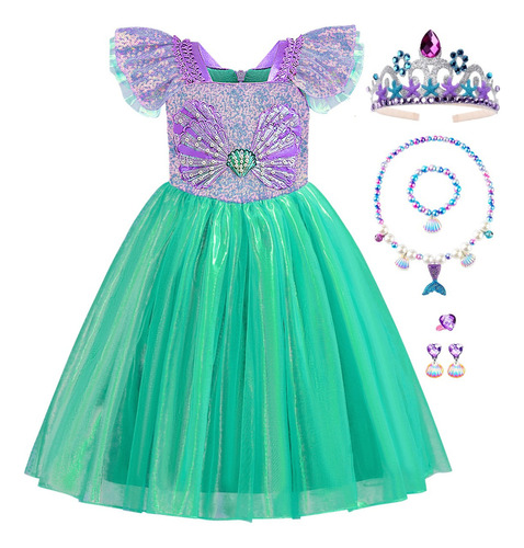 Vestido De Princesa Ariel Sirenita Para Niña Fiesta De Cumpleaños Disfraz De Carnaval Cosplay Halloween Navidad 
