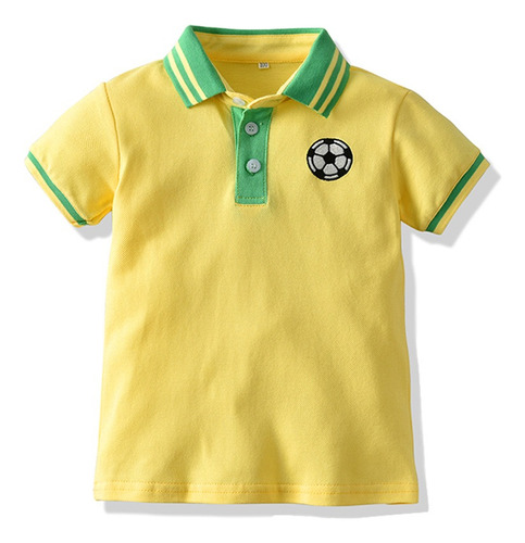 Conjunto De Pantalones Cortos Polo De Moda Infantil Amarillo Y Blanco 110cm (3 Años-4 Años)