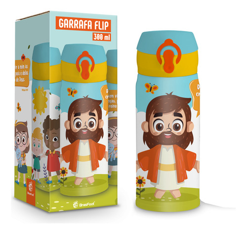 Garrafa Termica Flip Infantil 300ml Fe Jesus O Reino De Deus