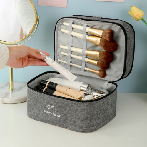 Organizador Maquillaje Con Estuche Para Brochas Y Cremas Azul