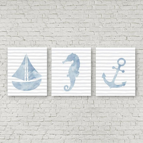 Set 3 Cuadros Decorativos Nautica Barco Ancla Lienzo Canvas