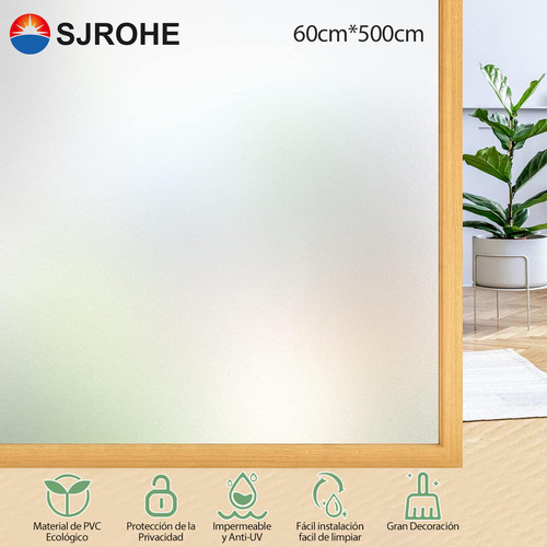 Sjrohe Mantas Película De Privacidad Para Vidrio Esmerilado, Con Revestimiento Adhesivo Electrostático, Ideal Para Decoración De Ventanas Y Vidrios, Ideal Para El Hogar Y La Oficina, 60cmx500cm