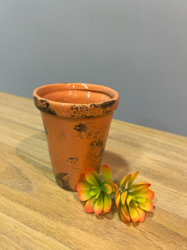 Vaso De Cerâmica Flores Suculentas Lavabo Cozinha Cor Laranja Liso