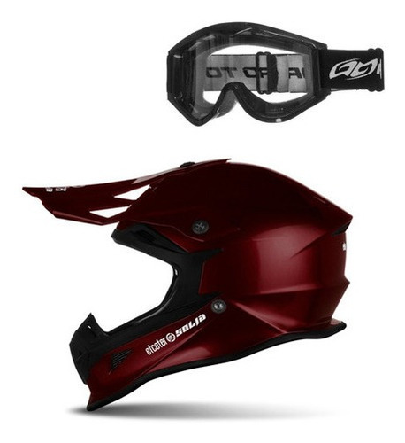Capacete + Óculos Off Road Trilha Motocross Solid 