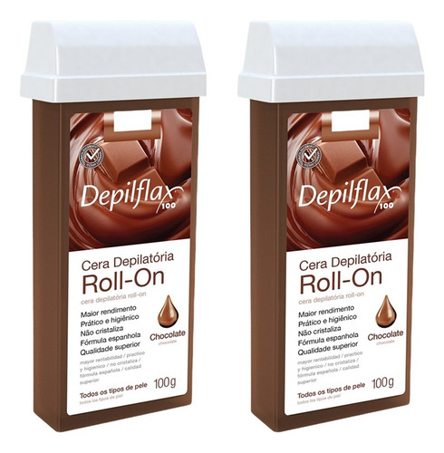 Kit 2 Refil Ceras Roll On Depilação Depilflax Chocolate 100g