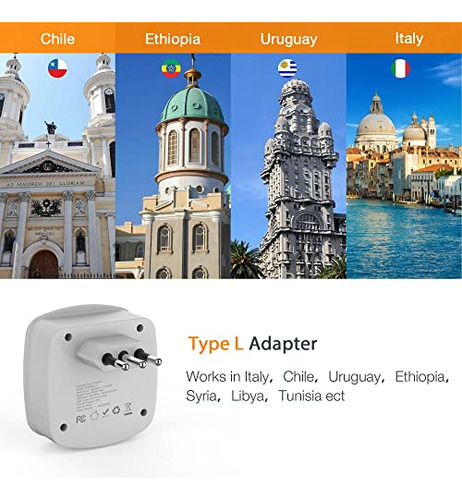 Pack Adaptador De Viaje Italia Con 2 Puertos Usb