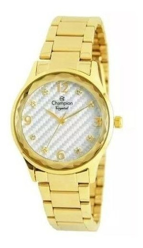 Relógio Champion Feminino Dourado Crystal Cn25583h + Card Cor do fundo Branco