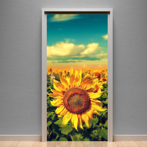 Adesivo De Porta Florais Girassóis - 215x90cm