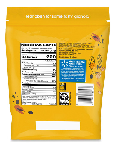 Granola Americana Avena Miel Great Value 680grs.