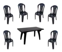 Comprar Oferton Mesa Rectangular Reforz. Negra + 6 Sillas Reforz. Ne