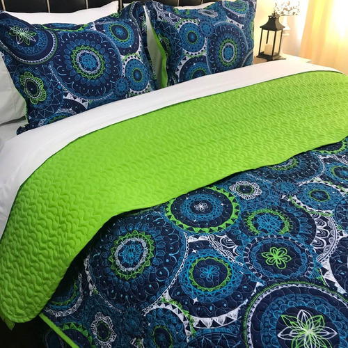 Duvet King Estampado Medallones Doble Faz Verde