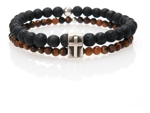 Pulsera Para Hombre Con Dije Cruz De Plata