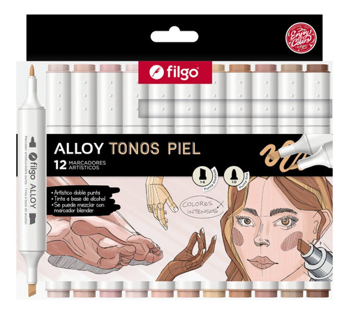 Filgo Marcadores Alloy Doble Punta Tonos Piel X 12
