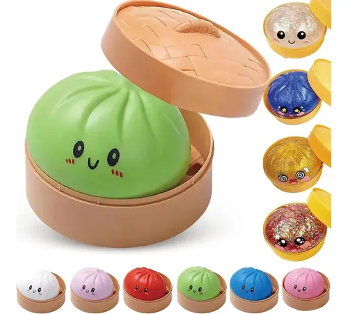 Juguete Anti-Estrés Dumpling Gigante | 3 Piezas De Goma | Sensorial Y Rebotante | Caja De Vapor Incluida | +3 Años