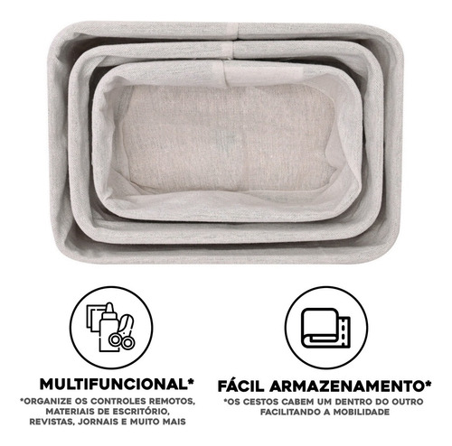 Kit 3 Cestos Organizador De Bambu Multiuso Com Forro