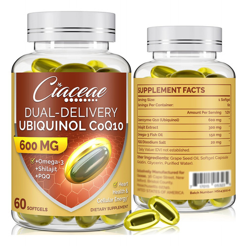 Ubiquinol Coq10 600 Mg Capsulas Blandas Con Omega-3 Y Shilaj