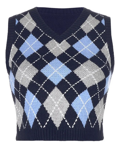 Chaleco De Punto A Cuadros Para Mujer, Casual, Todo Combinad