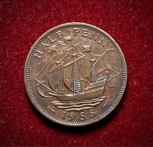 Moneda 1/2 Penique Inglaterra 1958 Km 896