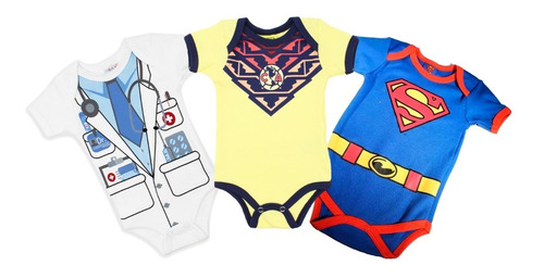 Imagen 2 de 10 de Pañalero Bebe Ropa America Futbol Doctor Superman Set 3 Pzas