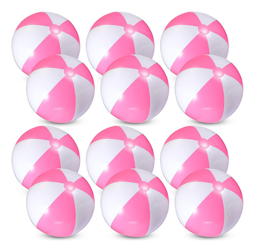 12 Bolas Inflables De Pvc De 16 Pulgadas, Color Rosa Y Blanc