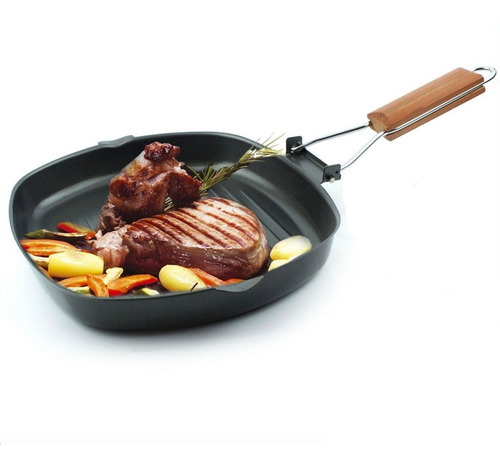 Sarten Parrilla Comal Grill Plegable Antiadherente 24 X 24cm Color Negro