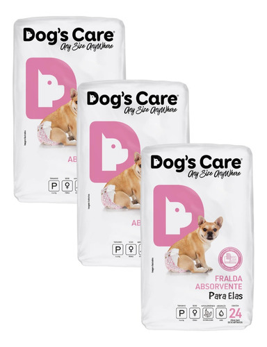 Kit Fralda Higiênica Pet P/ Cães Fêmea Dogs Care Tam P 72 Un