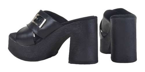 Zuecos Sandalias Taco Alto De Cuero De Mujer Linx - Ferraro