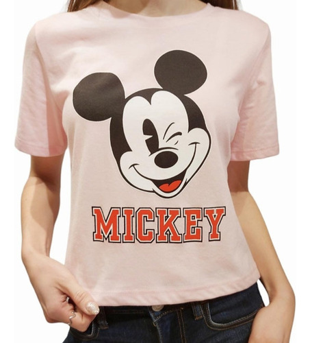 Remera Manga Corta Mickey Mujer Rosa