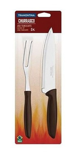 Imagem 1 de 5 de Jogo De Faca Para Churrasco E Garfo Inox 2 Peças Tramontina