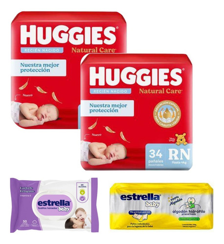 2 Paquetes Pañales Huggies Natural Supreme Care Rn 34 Unid. Recién Nacido (rn) Sin Género