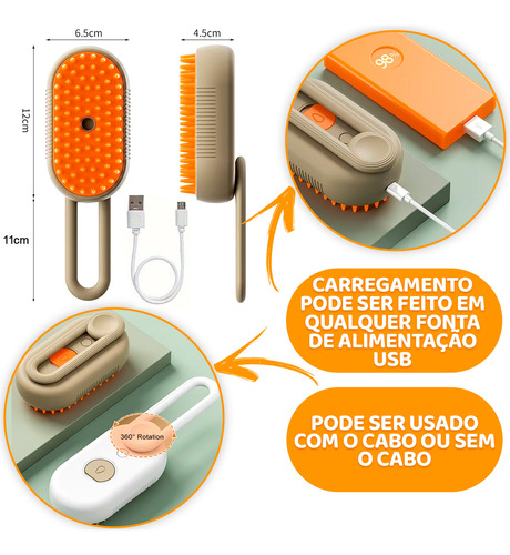 Escova A Vapor 3 Em 1 Pet Removedor Pelos Para Cães Gatos