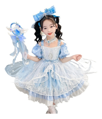 Vestido De Princesa Lolita Elsa For Niña Frozen Cosplay