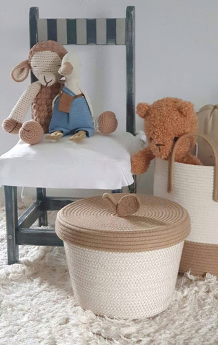 Canasto Pañalero Bellota Con Tapa/organizador/contenedor Marrón Y Crudo